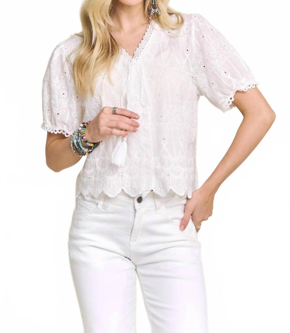 NEW KLD erin eyelet embroidered top in white